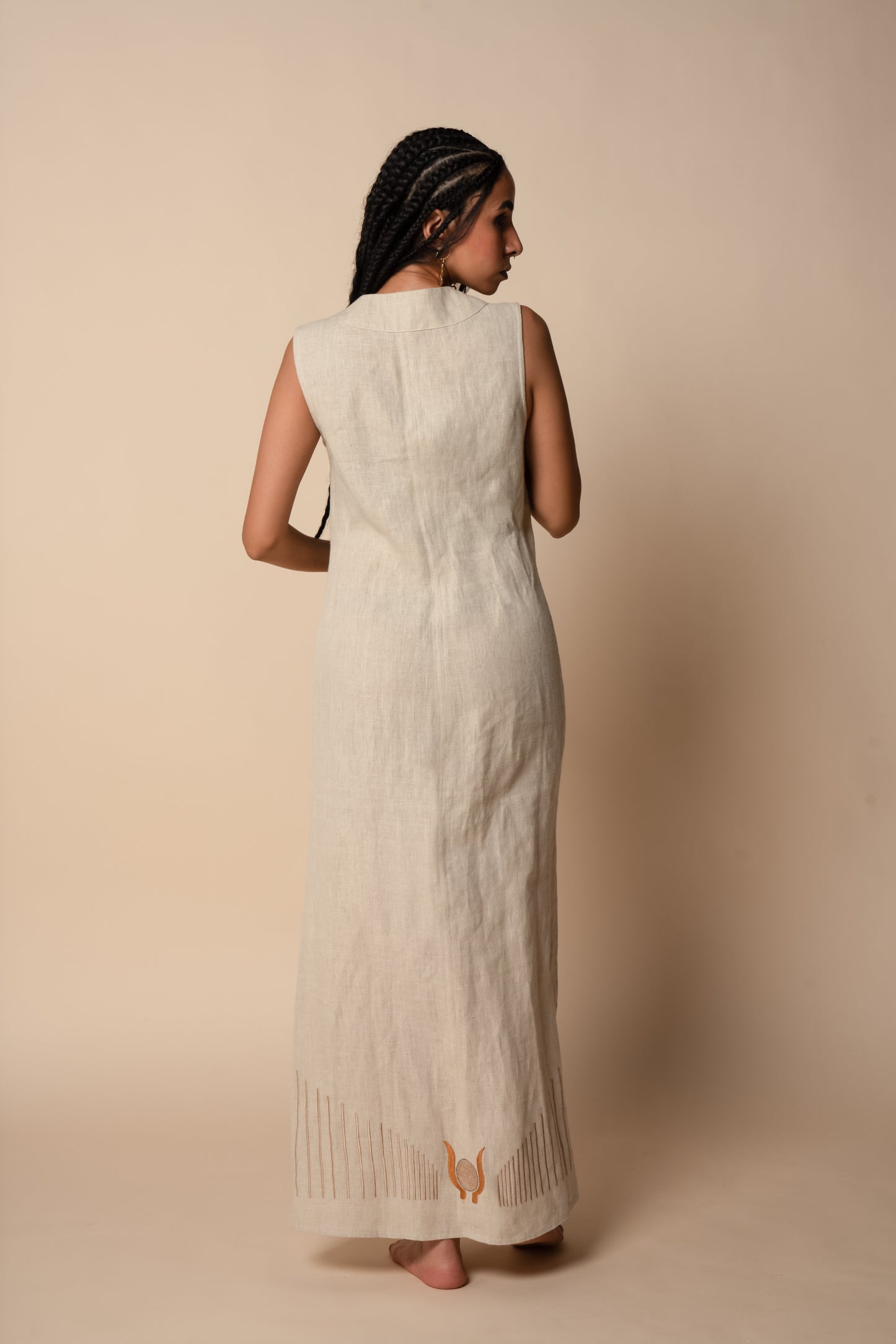 Hathor Fully Embroidered Linen Dress - Hiéroglyphes Quotidiens