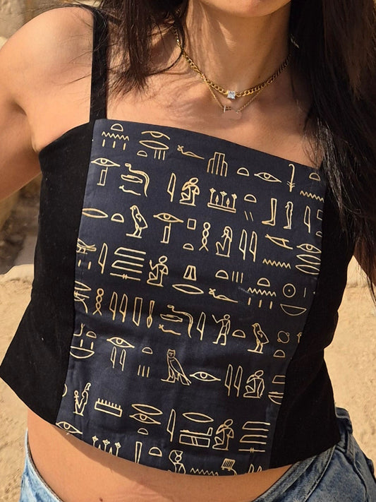 Hiéroglyphes Quotidiens Crop Top - Black