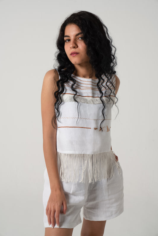 Fringed Linen Top - Collier Sacré