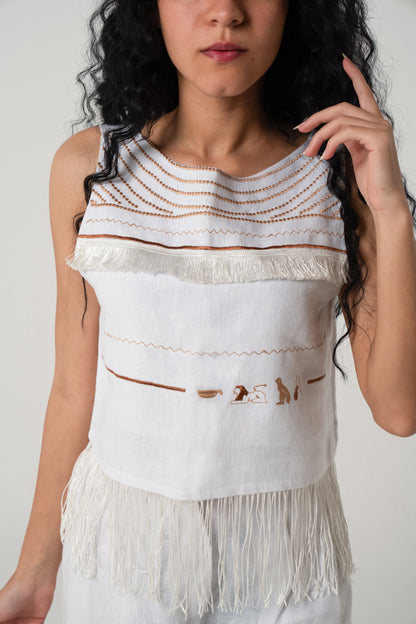 Fringed Linen Top - Collier Sacré