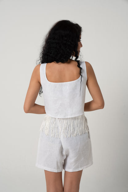Fringed Linen Top - Collier Sacré