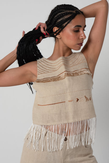 Fringed Linen Top - Collier Sacré