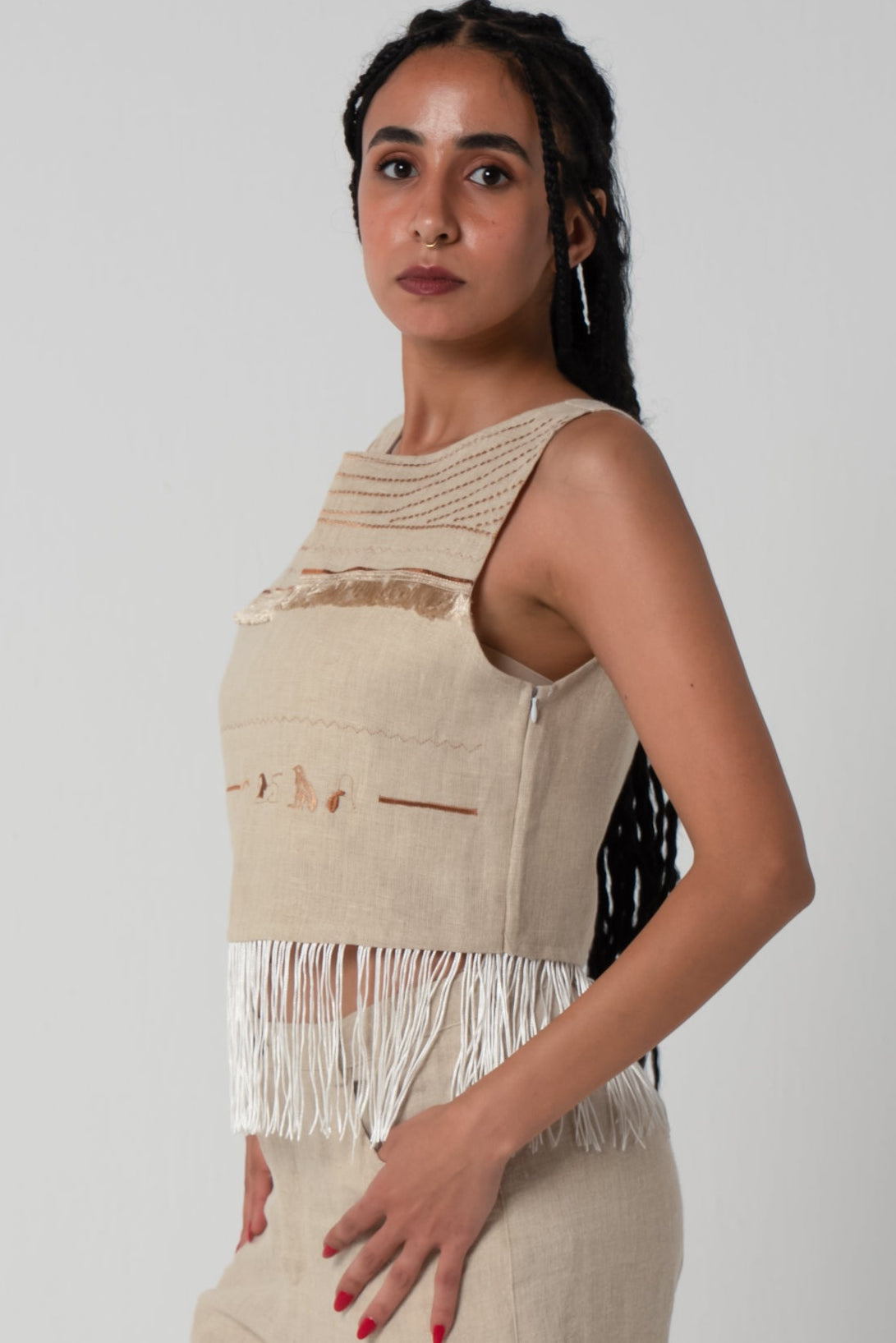 Fringed Linen Top - Collier Sacré