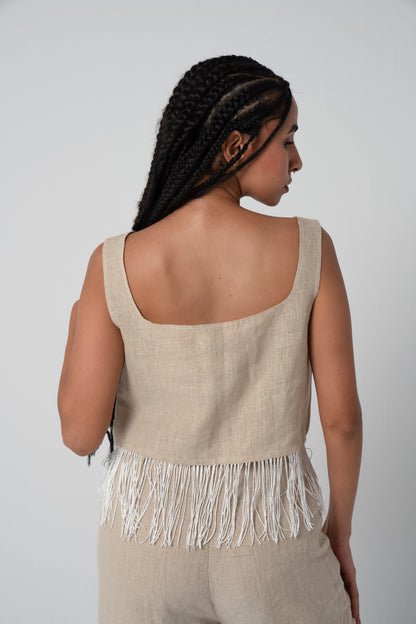 Fringed Linen Top - Collier Sacré