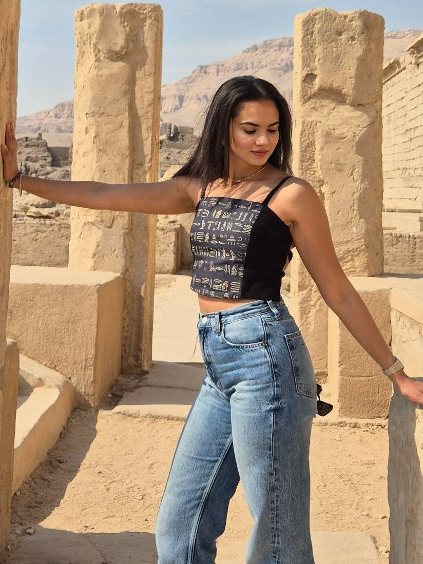 Hiéroglyphes Quotidiens Crop Top - Black