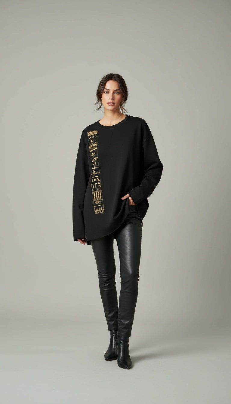 Full-On Vertical Eye of Horus Sweatshirt in Black