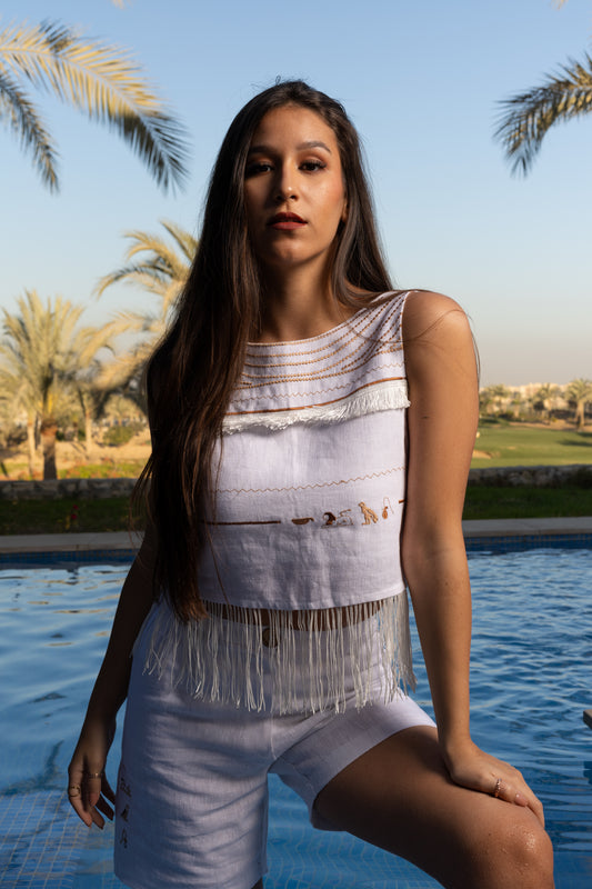 The Fringed Linen Set - Top & Shorts - Collier Sacré
