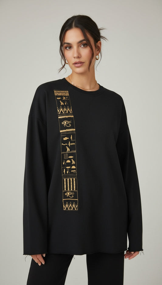 Full-On Vertical Eye of Horus Sweatshirt in Black