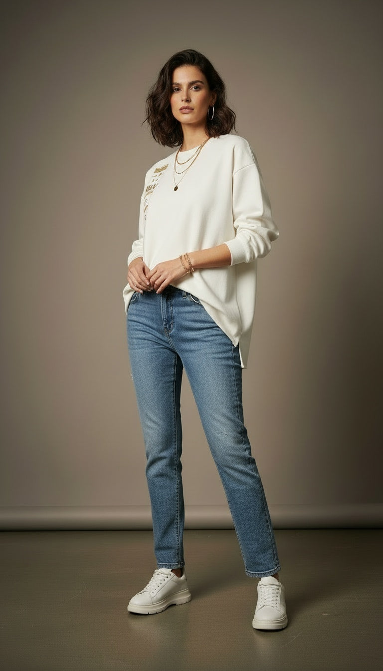 Full-On Vertical Eye of Horus Sweatshirt in Off White