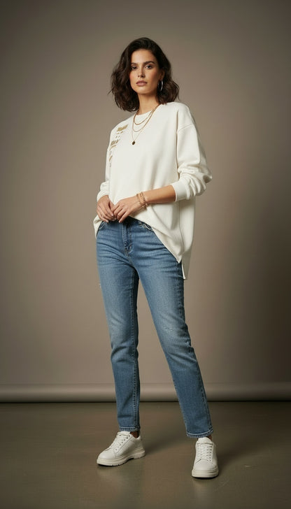 Full-On Vertical Eye of Horus Sweatshirt in Off White