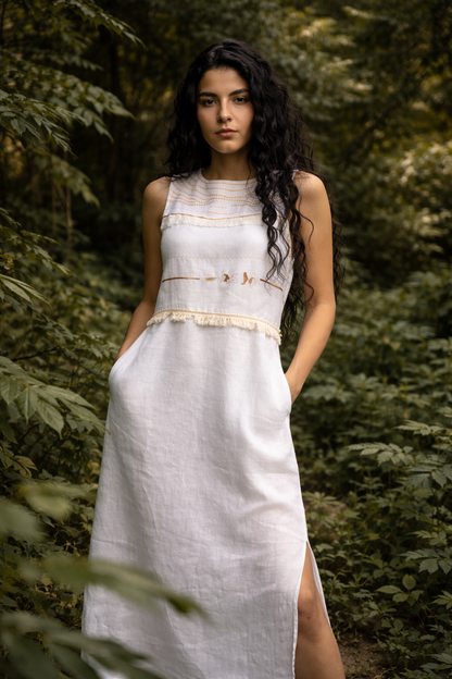Fringed Linen Dress - Collier Sacré